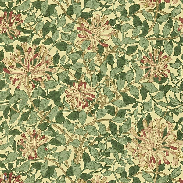 Honeysuckle Tapete in Green/Coral/Pink van Morris & Co
