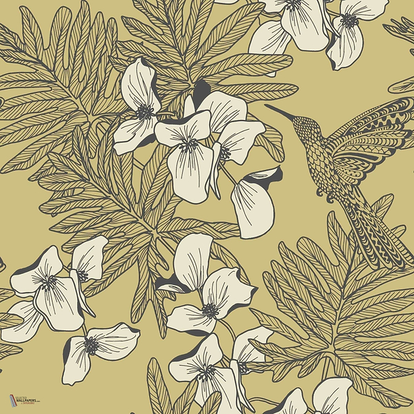 Hummingbird wallpaper in Mustard van 1838 wallcoverings