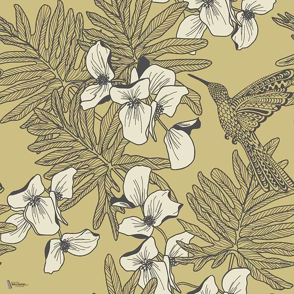 Hummingbird wallpaper in Mustard van 1838 wallcoverings