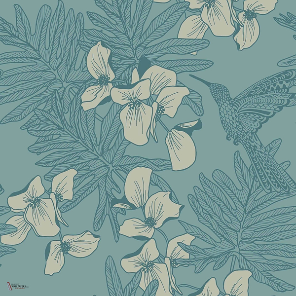 Hummingbird wallpaper in Seafoam van 1838 wallcoverings