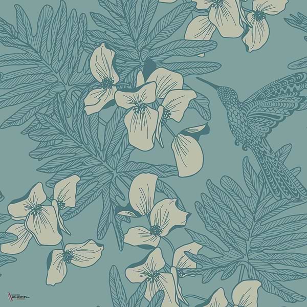 Hummingbird wallpaper in Seafoam van 1838 wallcoverings