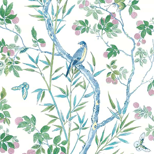 Claire wallpaper-Thibaut-Blue and Green-Roll-Selected Wallpapers-Interiors