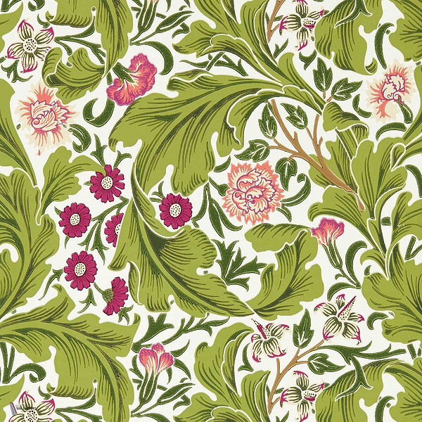Leicester wallpaper in Sour Green/Plum van Morris & Co