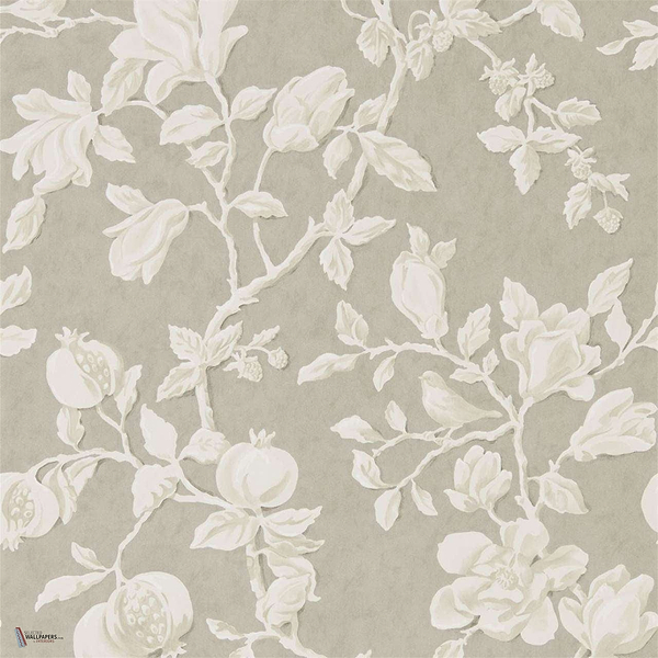 Magnolia & Pomegranate Tapete in Silver/Linen van Sanderson