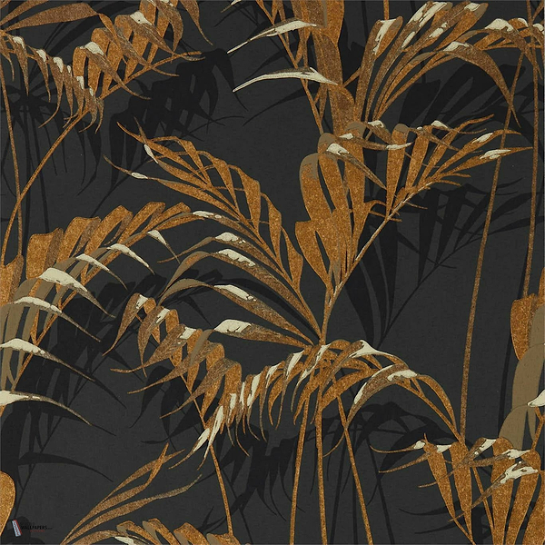 Palm House wallpaper in Charcoal/Gold van Sanderson