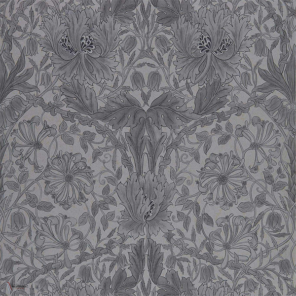 Pure Honeysuckle & Tulip wallpaper in Black Ink van Morris & Co