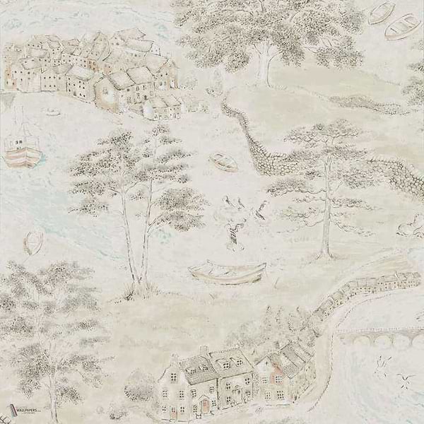 Sea Houses wallpaper in Charchoal/Linen van Sanderson