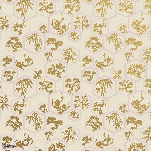 Shouchikubai wallpaper in Bespoke Gold van Farrow & Ball