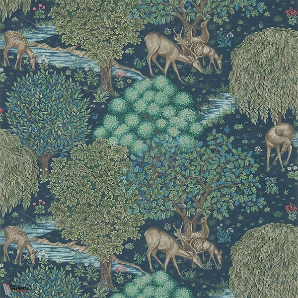 The Brook wallpaper in Dark Blue van Morris & Co
