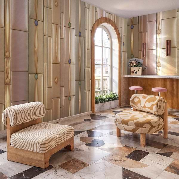 Beaded Gold behang in T11077 van Tuskara — interieur