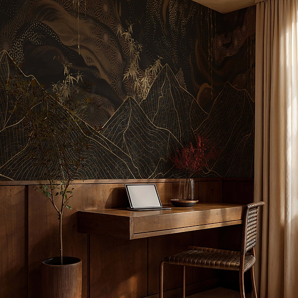 Obsidian Sky behang in T11099 van Tuskara — interieur