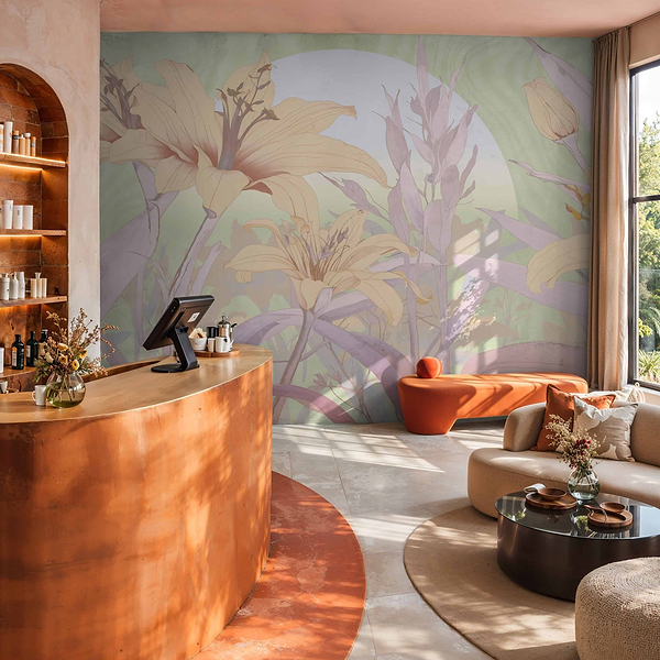 Orchid Mist behang in T11109 van Tuskara — interieur