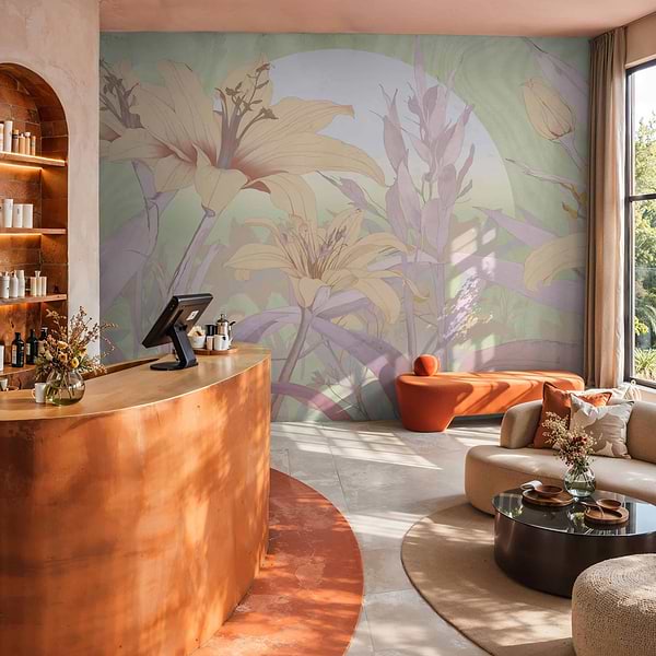 Orchid Mist behang in T11109 van Tuskara — interieur