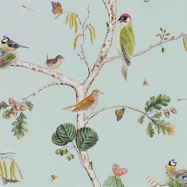 Woodland Chorus wallpaper in Blue/Multi van Sanderson