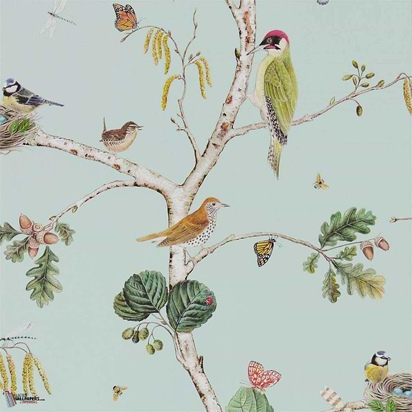 Woodland Chorus wallpaper in Blue/Multi van Sanderson