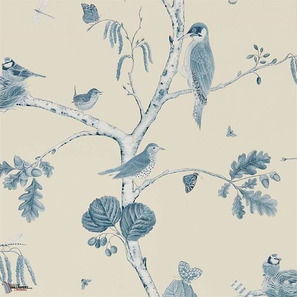 Woodland Chorus wallpaper in Indigo/Ecru van Sanderson