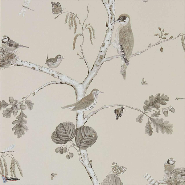 Woodland Chorus wallpaper in Sepia/Neutral van Sanderson