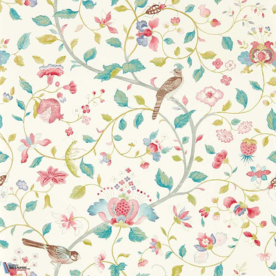 Aril's Garden-Wallpaper-Sanderson-Blue Clay/Pink-Roll-217236-Selected Wallpapers