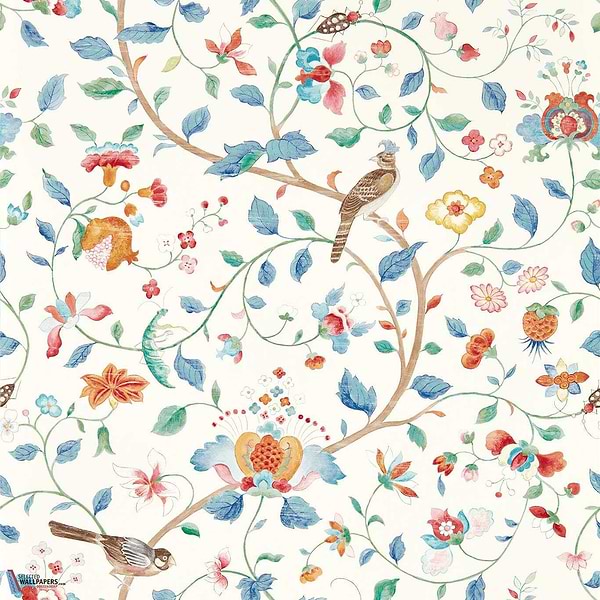 Aril's Garden-Wallpaper-Sanderson-Indigo/Red-Roll-217237-Selected Wallpapers