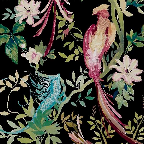 Bird Sonnet-Wallpaper-1838 wallcoverings-Jet Black-Roll-2109-157-05-Selected Wallpapers