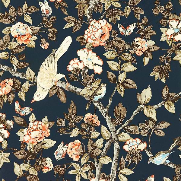 Caverley-Tapete-Sanderson-Indigo Blue/Rowan Berry-Rolle-217037-Selected Wallpapers