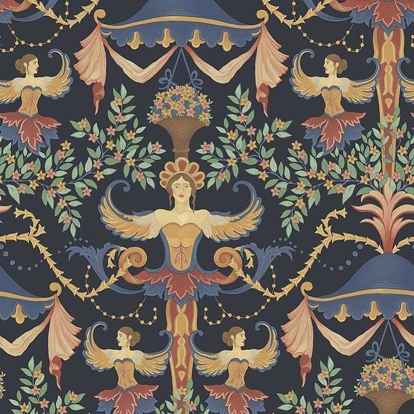 Chamber Angels-Tapete-Cole & Son-Denim, Red & Marigold-Rolle-118/12027-Selected Wallpapers