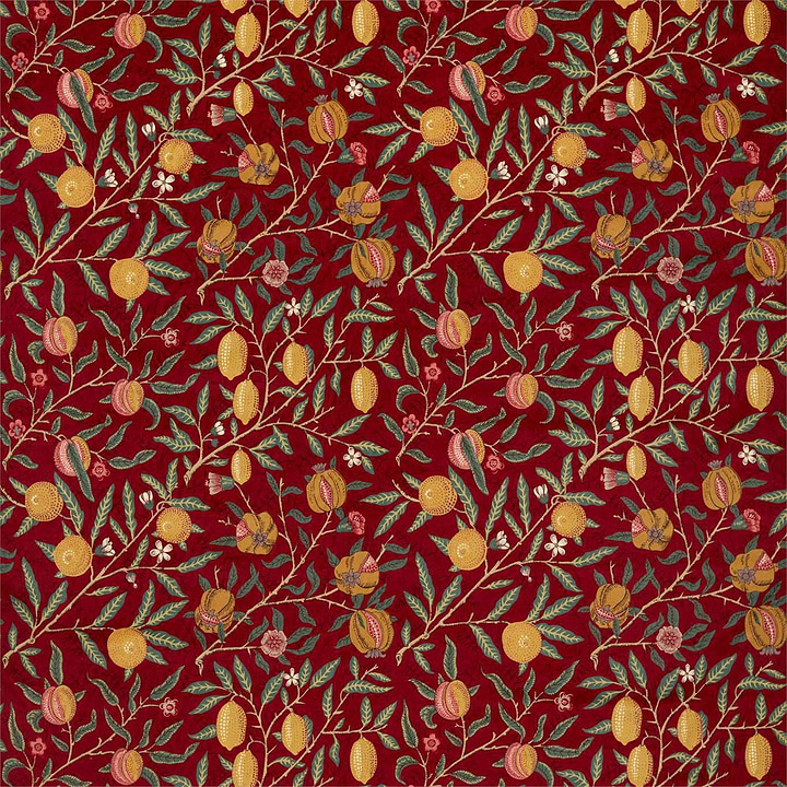 Fruit Velvet fabric-Morris & Co-Madder/Bayleaf-Meter (M1)-236925-Selected Wallpapers