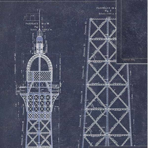 Grand Eiffel-Tapete-Mind the Gap-Blauw-300 cm (standaard)-WP20219-Selected Wallpapers