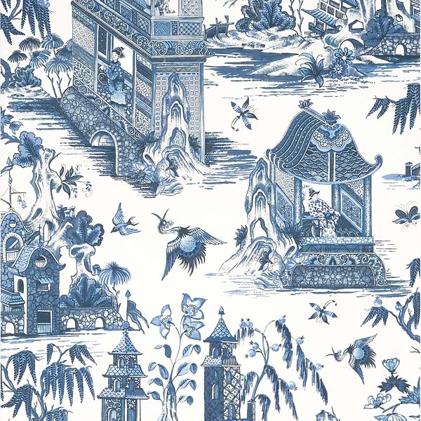 Grand Palace-Wallpaper-Thibaut-Blue and White-Roll-T13614-Selected Wallpapers
