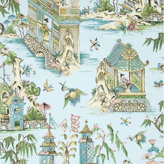 Grand Palace-Wallpaper-Thibaut-Spa Blue-Roll-T13615-Selected Wallpapers