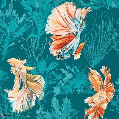 Halfmoon-wallpaper-Harlequin-Azurite/Coral-Roll-112767-Selected Wallpapers