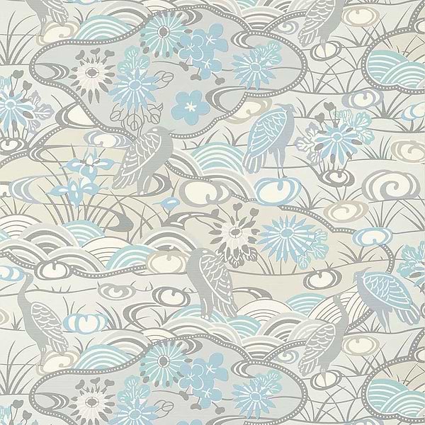 Heron Stream-Wallpaper-Thibaut-Soft Blue-Roll-T13330-Selected Wallpapers