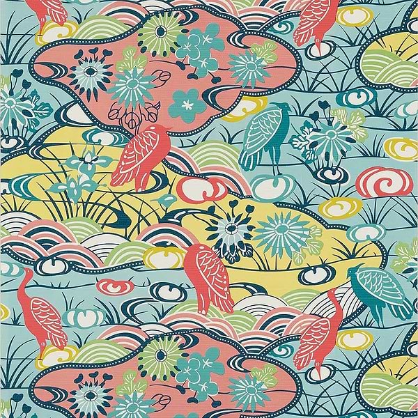 Heron Stream-Tapete-Thibaut-Coral and Aqua-Rolle-T13331-Selected Wallpapers