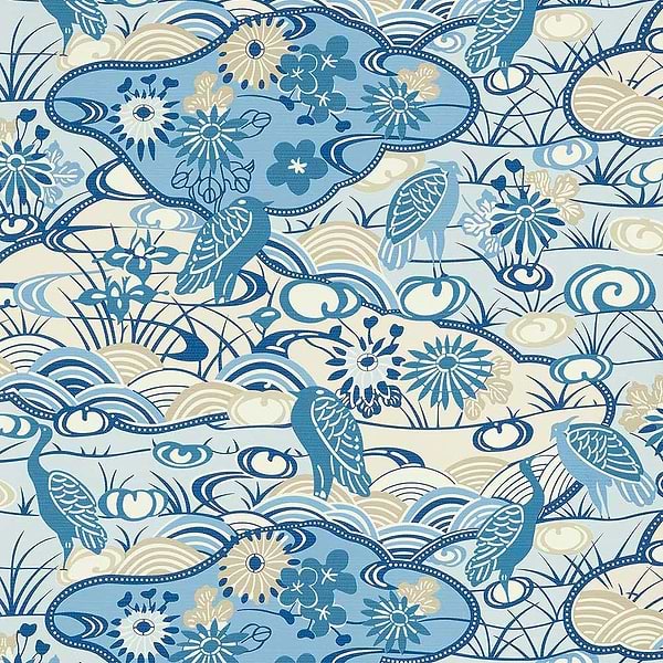Heron Stream-Tapete-Thibaut-Blue-Rolle-T13332-Selected Wallpapers