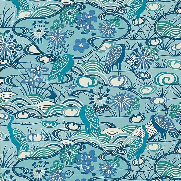 Heron Stream-Tapete-Thibaut-Turquoise-Rolle-T13333-Selected Wallpapers