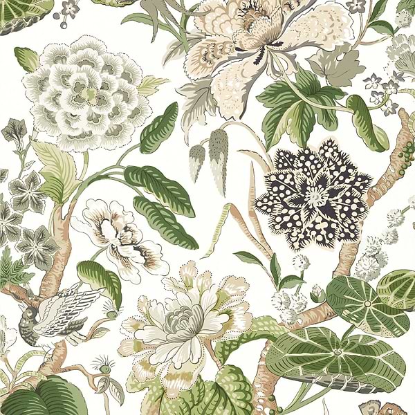 Hill Garden-Wallpaper-Thibaut-White and Green-Roll-T13656-Selected Wallpapers