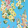 Hollyhocks-wallpaper-Sanderson-Fire Pink/Bright Blue-Roll-217033-Selected Wallpapers