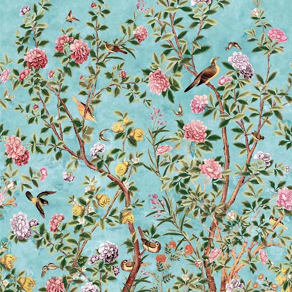 Jardin Bloom Mural-Wallpaper-Thibaut-Turquoise-Set-TM13668-Selected Wallpapers
