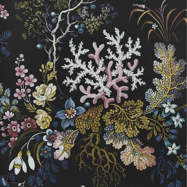 Kilburn's Coral-Wallpaper-1838 wallcoverings-Midnight Black-Roll-2311-166-04-Selected Wallpapers