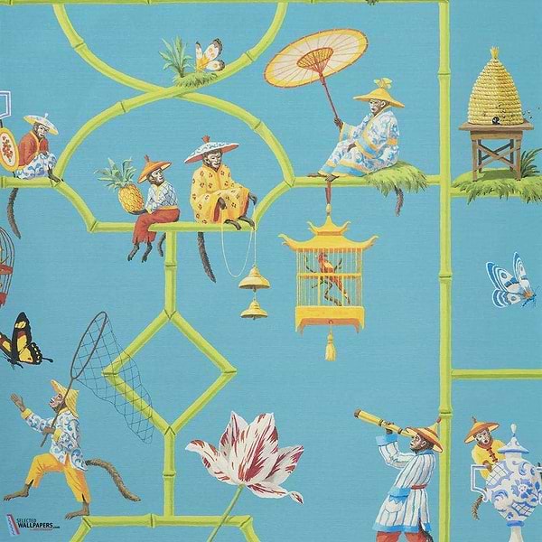 Les singes savants-wallpaper-Pierre Frey-Turquoise-Meter (M1)-FP770004-Selected Wallpapers