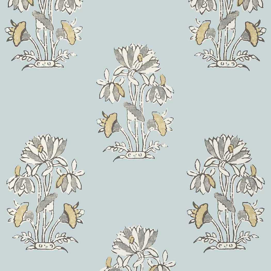 Lily Flower-Wallpaper-Thibaut-Spa Blue-Roll-T13201-Selected Wallpapers