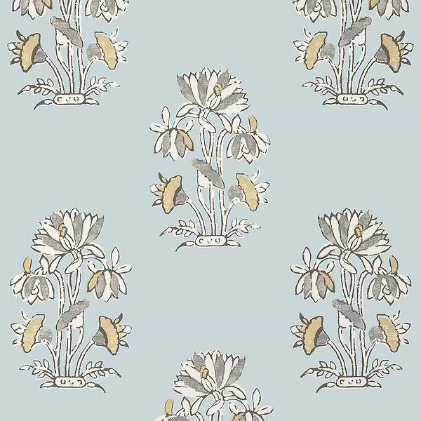 Lily Flower-Wallpaper-Thibaut-Spa Blue-Roll-T13201-Selected Wallpapers
