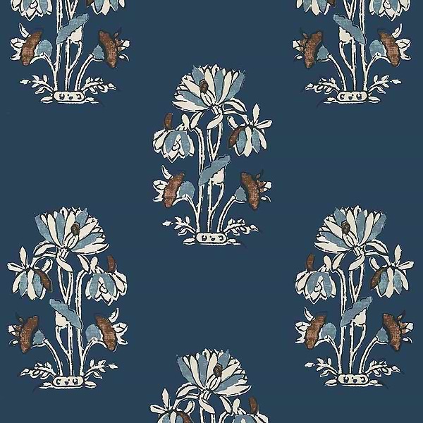 Lily Flower-Wallpaper-Thibaut-Navy-Roll-T13203-Selected Wallpapers