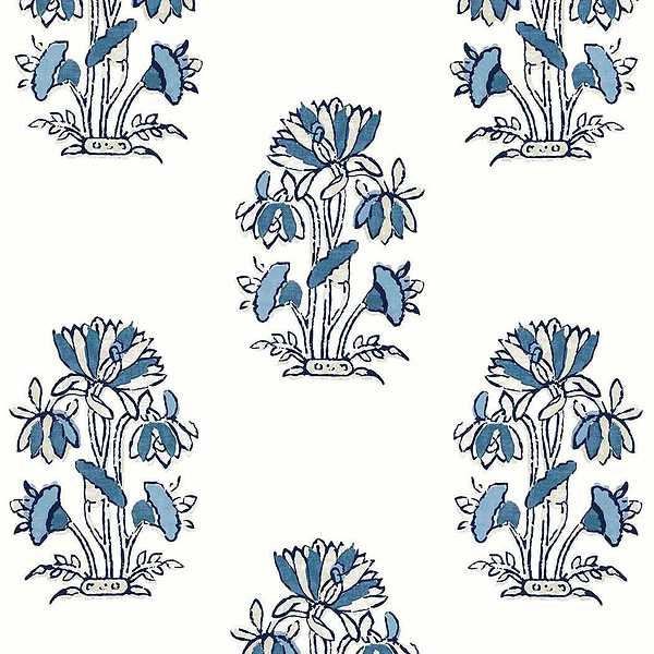 Lily Flower-Wallpaper-Thibaut-Blue and White-Roll-T13204-Selected Wallpapers