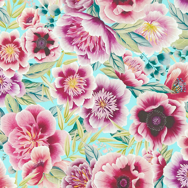 Marsha-Wallpaper-Harlequin-Aqua/Peony-Roll-112903-Selected Wallpapers