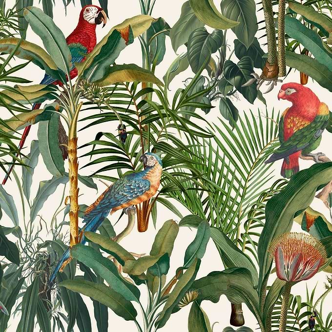Parrots of Brasil-wallpaper-Mind the Gap-Licht-300 cm (standaard)-WP20521-Selected Wallpapers