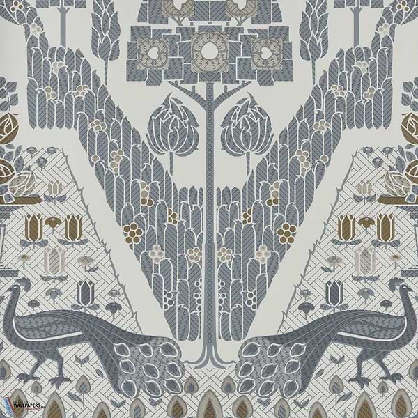 Peacock Topiary-Wallpaper-1838 wallcoverings-Monochrome-Roll-2311-172-01-Selected Wallpapers