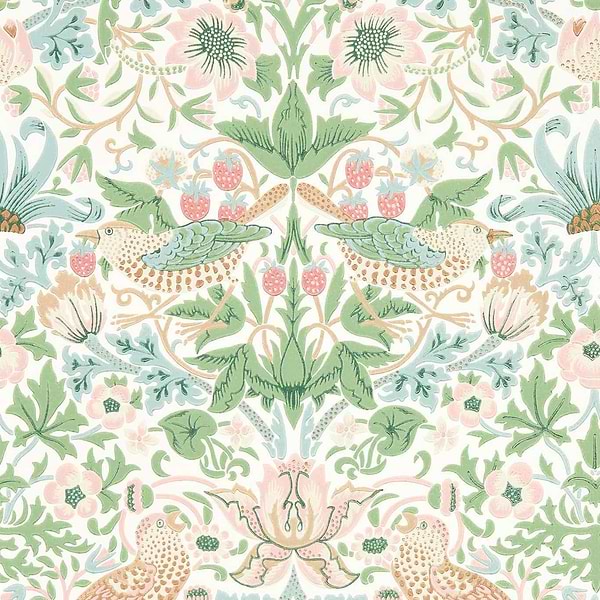 Simply Strawberry Thief-Behang-Morris & Co-Cochineal Pink-Rol-217061-Selected Wallpapers