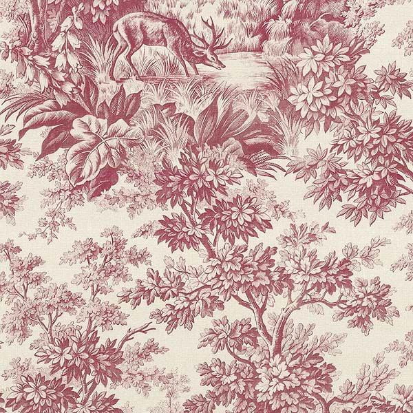 Stag Toile-behang-Little Greene-Burgundy-Rol-0284SGBURGU-Selected Wallpapers