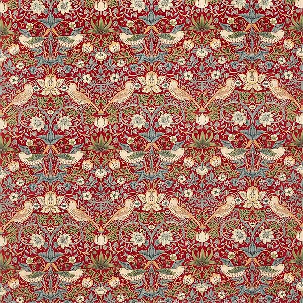 Strawberry Thief Velvet Stoff-Morris & Co-Crimson/Slate-Meter (M1)-236933-Selected Wallpapers